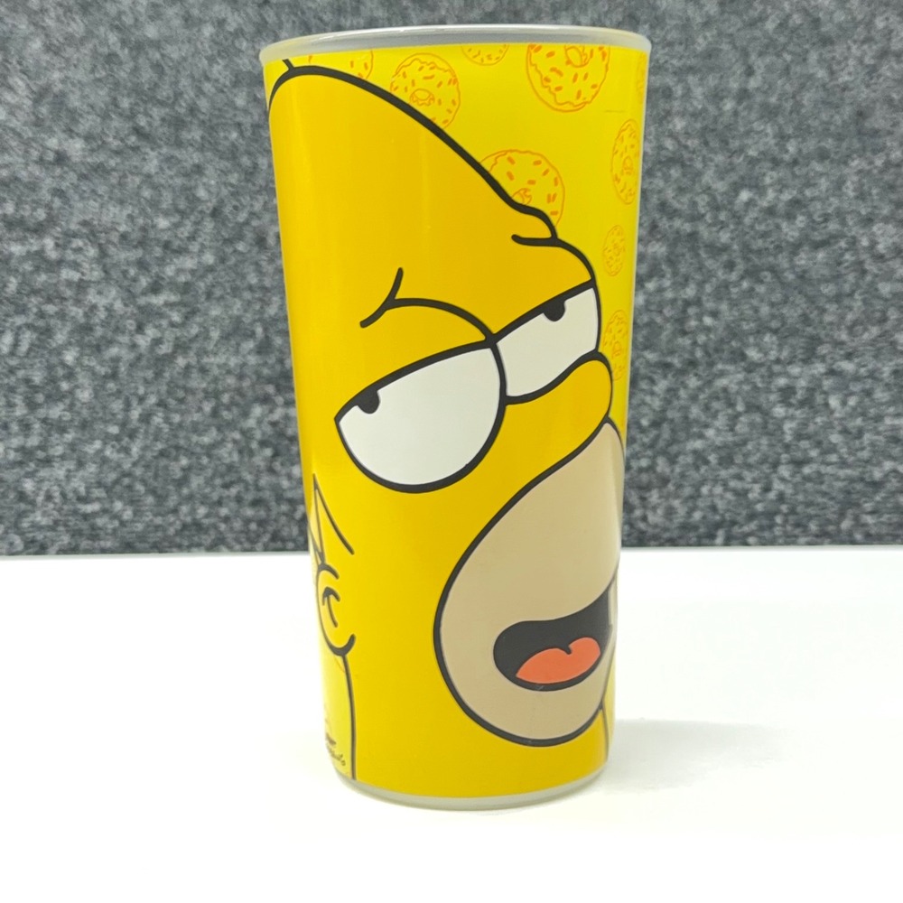 Vintage 2001 The Simpsons Homer Simpson Frosted Glass Tumbler Donut Graphic 6in